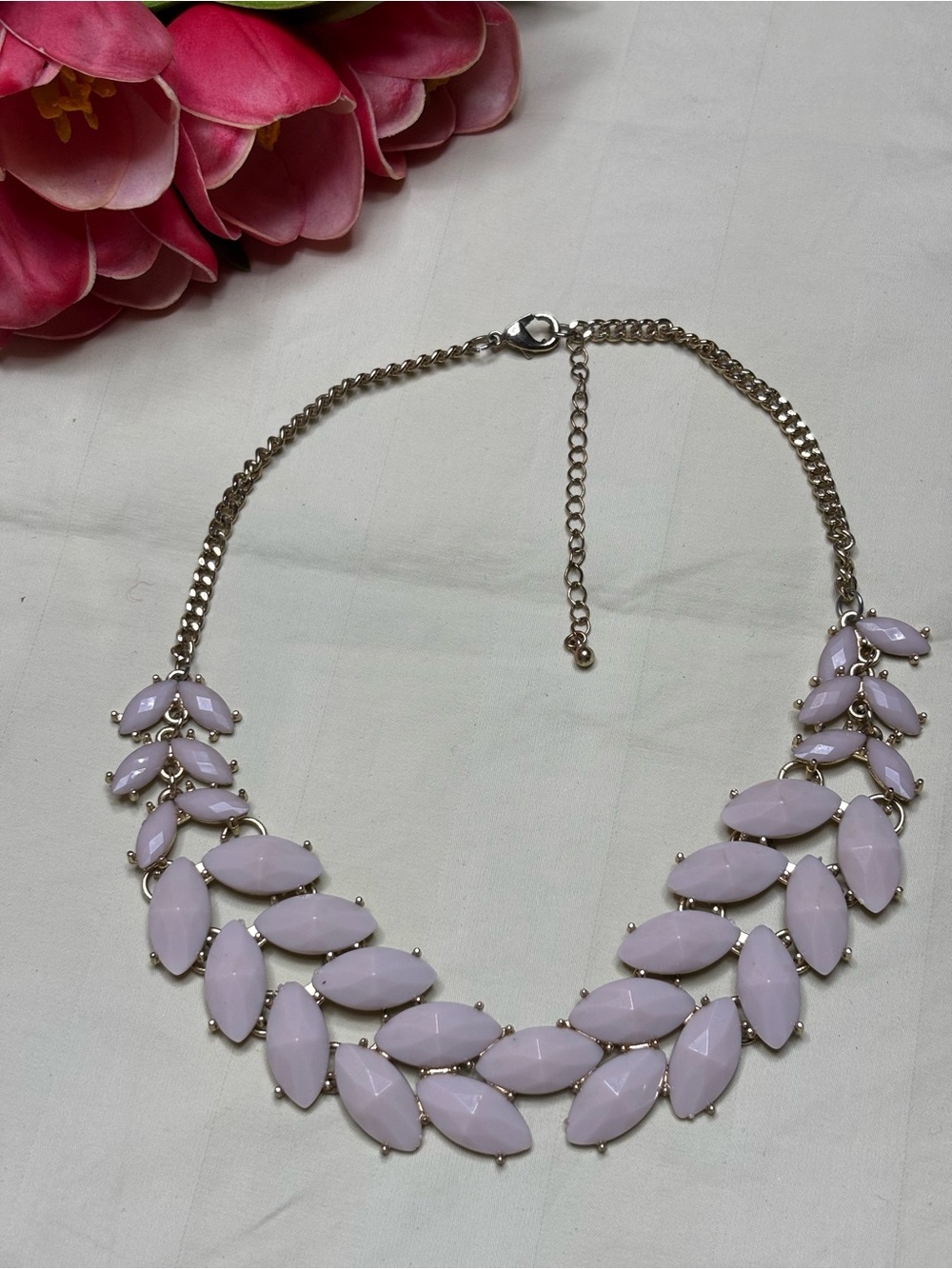 Marquise Lucite Gem Statement Bib
Necklace - Gold Tone